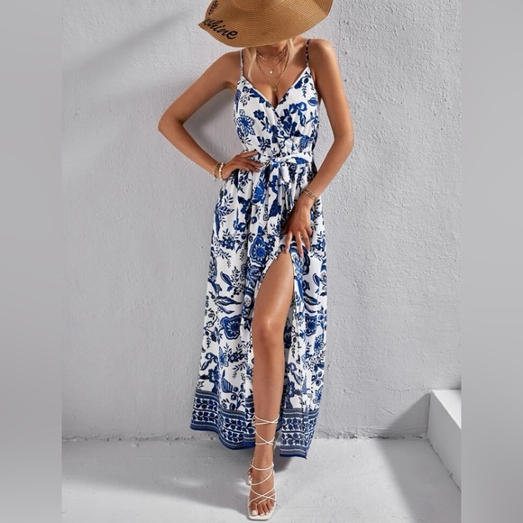 SHEIN Dresses & Skirts - Maxi blue floral gown - never worn